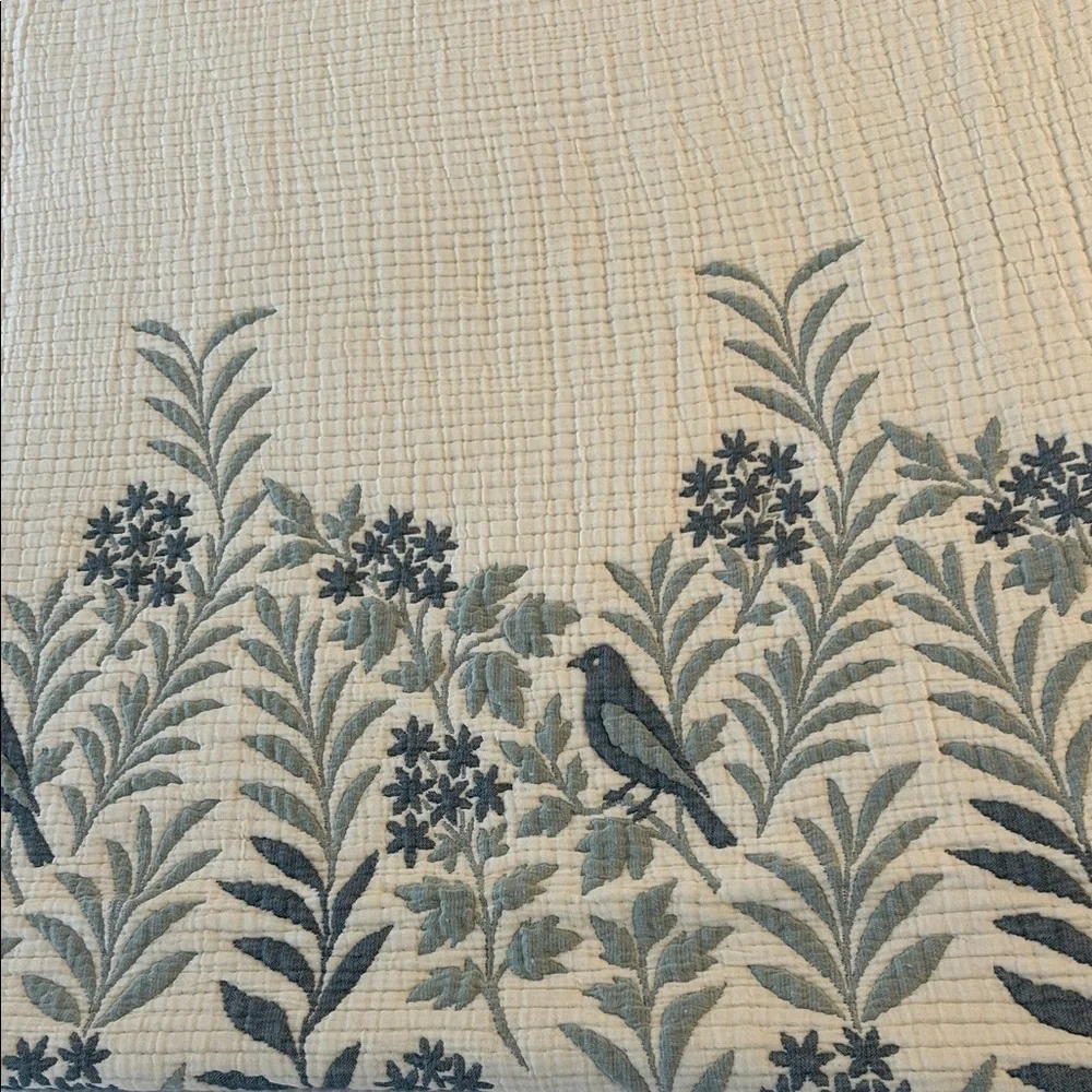 Luxury 7 Layer Woven Quilt Size KING Growing Florals Leaves Birds Teal Tan NEW
